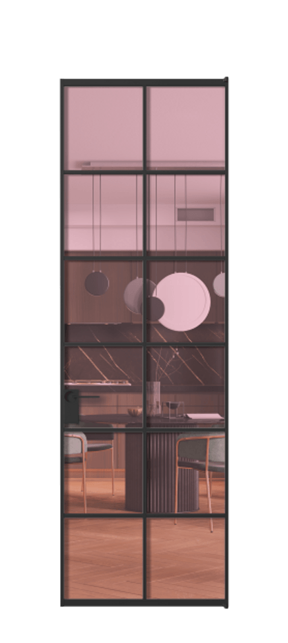 Алюминиевая дверь АЛПЛ040.05 Алюминий Черный Прозрачное розовое стекло, триплекс Цена 144470  | Volhovec