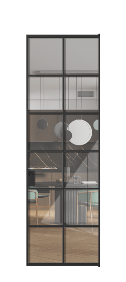 Алюминиевая дверь АЛПЛ040.05 Алюминий Черный Рефлективное прозрачное стекло "Стопсол", калёное Цена 152470  | Volhovec