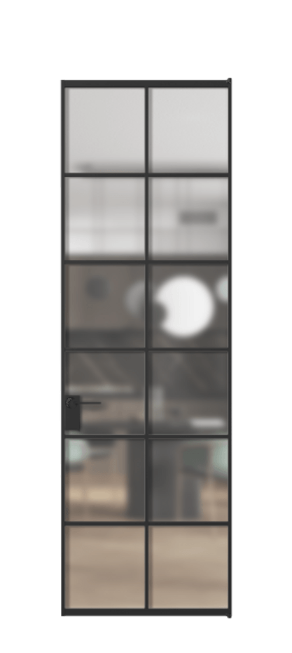 Алюминиевая дверь АЛПЛ040.05 Алюминий Черный Сатинированное стекло "Мателюкс Кристал Вижн", калёное, матовое, каленое 6 мм Цена 152470  | Volhovec