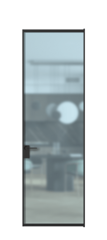 Алюминиевая дверь АЛПЛ040.01 Алюминий Черный Сатинированное голубое стекло, триплекс Цена 127130  | Volhovec