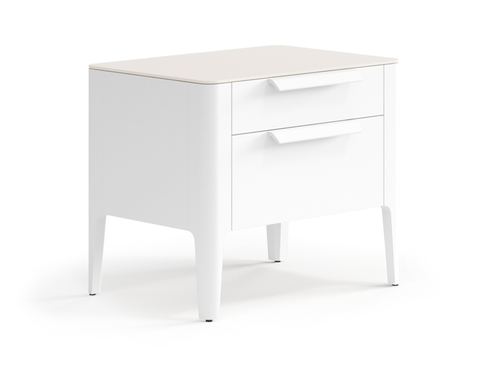 Мебель Тумба прикроватная Пьега 2 ящика. Цвет Матовый светло-серый. Материал Гладкая эмаль. Коллекция Тумба прикроватная Пьега 2 ящика. Картинка.