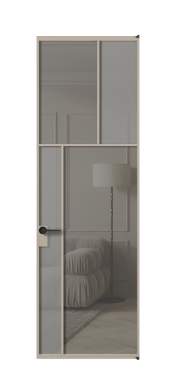 Межкомнатная дверь АЛПЛ041.22 АБСК Серый сатин матовое + Серый прозрачное. Цвет Алюминий бисквитный. Материал Алюминий в эмали. Коллекция Mosaic. Фото. Дверь межкомнатная АЛПЛ041.22 АБСК Серый сатин матовое + Серый прозрачное. Цвет Алюминий бисквитный. Материал Алюминий в эмали. Коллекция Mosaic. Картинка.