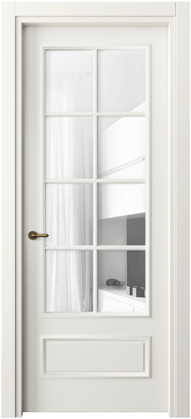 Дверь межкомнатная 8112 МЖМ Прозрачное стекло. Цвет Матовый жемчужный. Материал Гладкая эмаль. Коллекция Париж. Картинка.